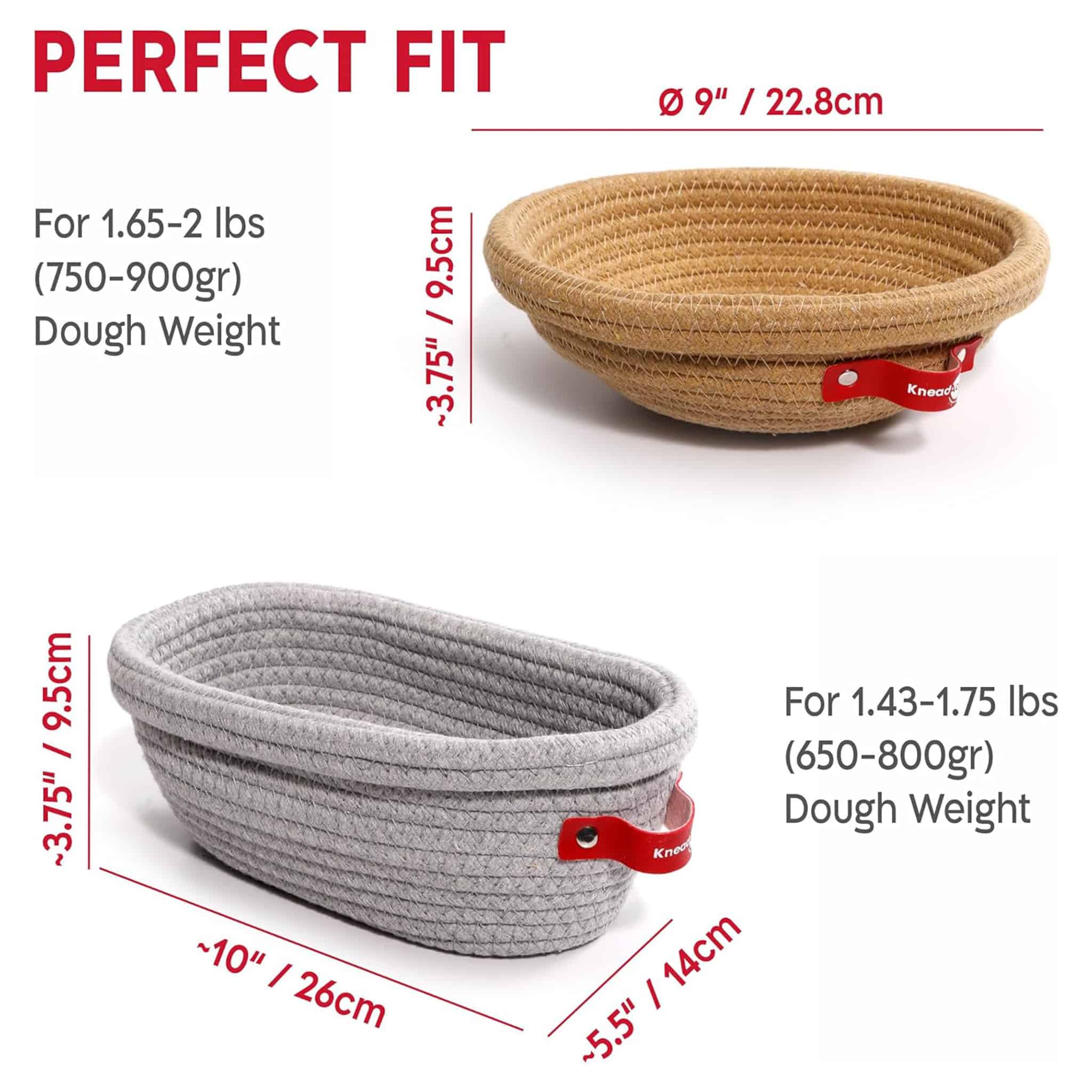 Set of 2 KneadAce Cotton Rope Bannetons with Liner & Cover, Oval & Round - Image 5