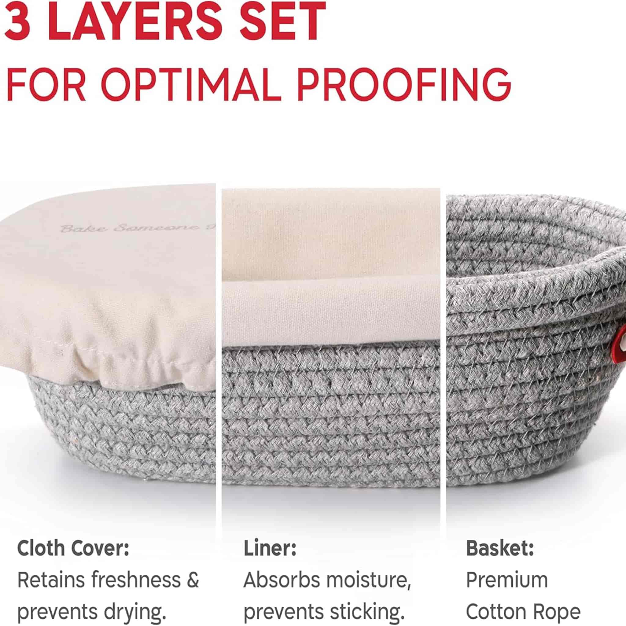 Set of 2 KneadAce Oval Cotton Rope Bannetons with Liner & Cover - Image 4