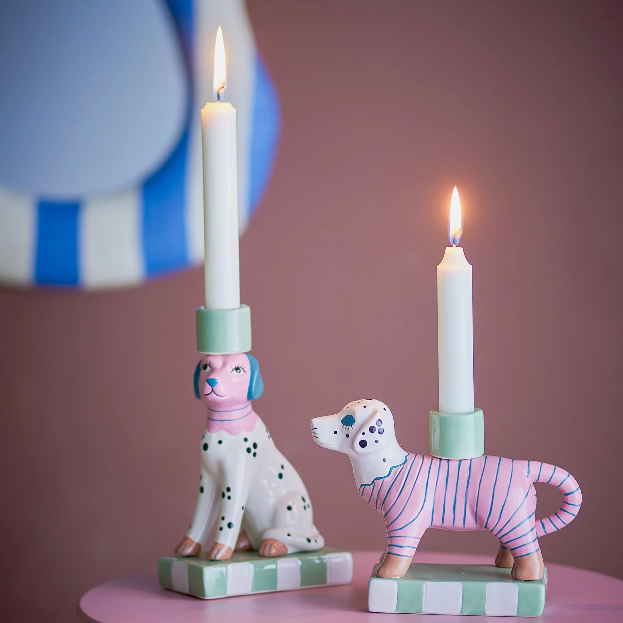 Set of 2 Pink & Green Dog Candle Holders - Image 2