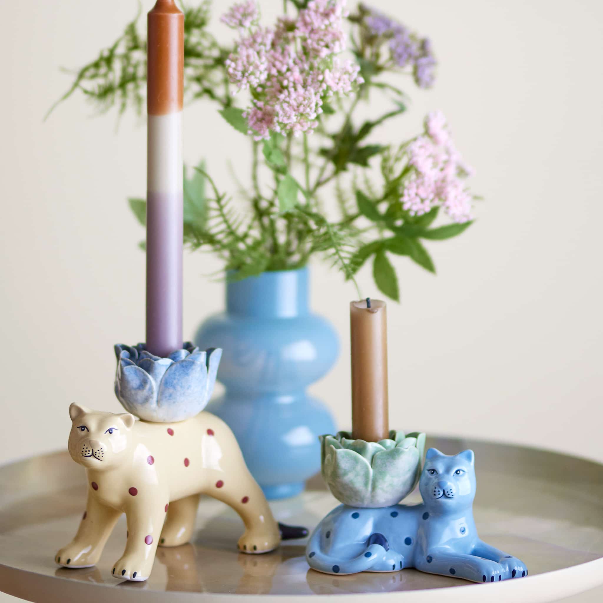 Set of 2 Rory Blue Stoneware Candle Holder - Image 3