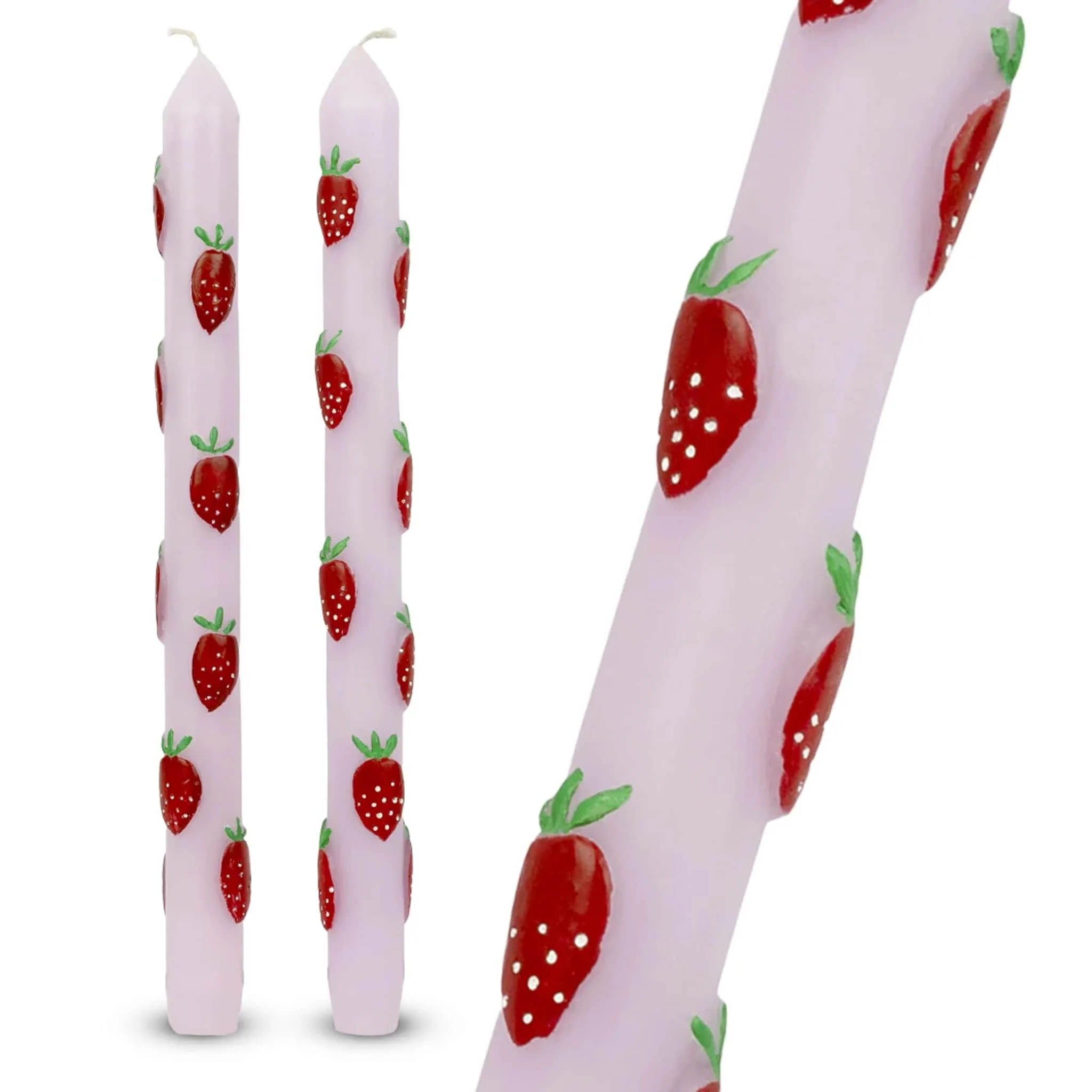 Set of 2 Strawberry Patterned Candles - Image 2