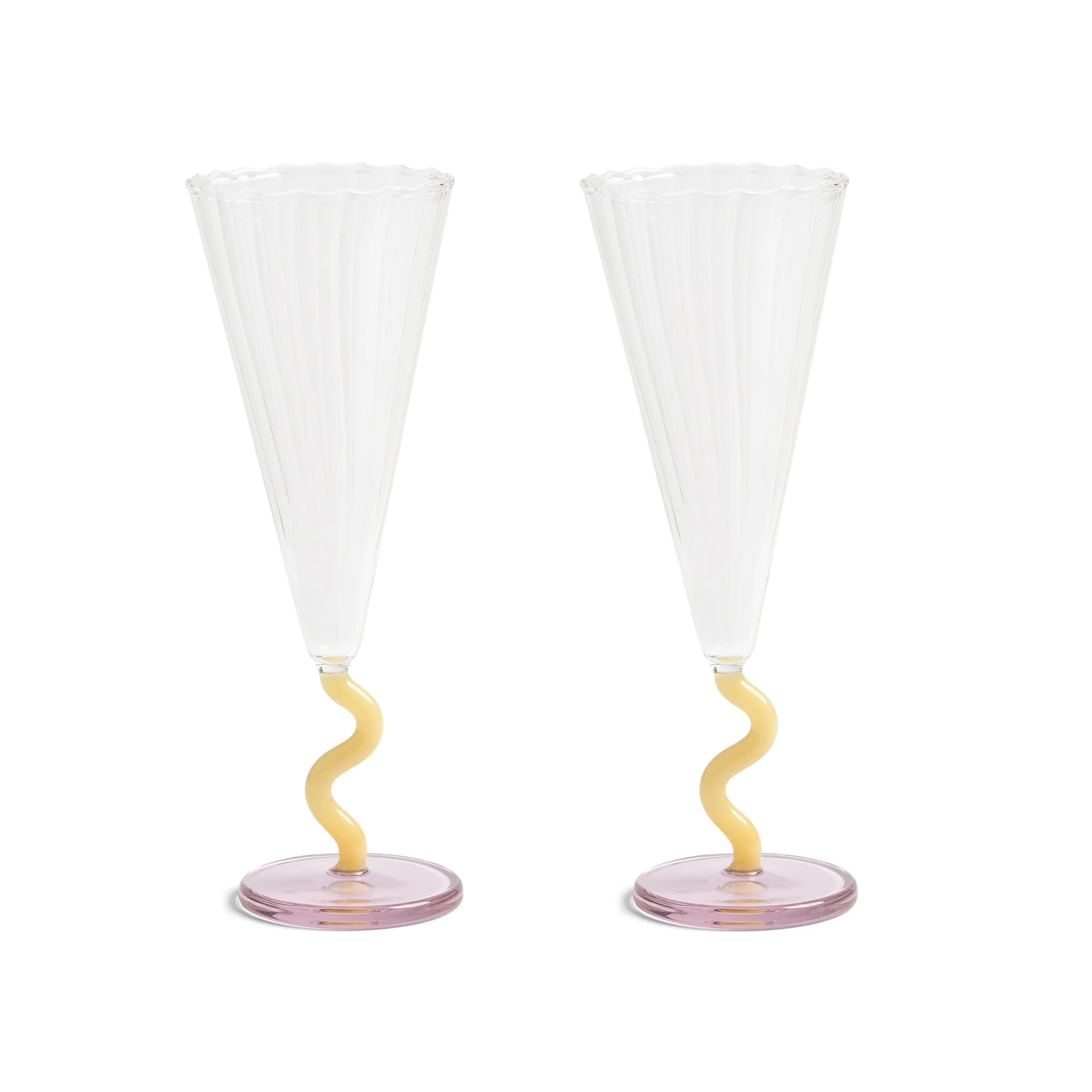 Set of 2 Yellow Stem Champagne Flutes, 180ml