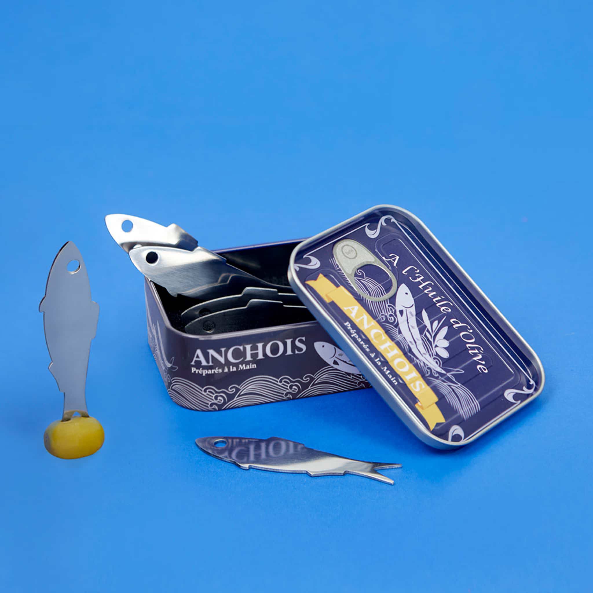 Set of 6 Anchovy Snacking Forks in a Tin - Image 2