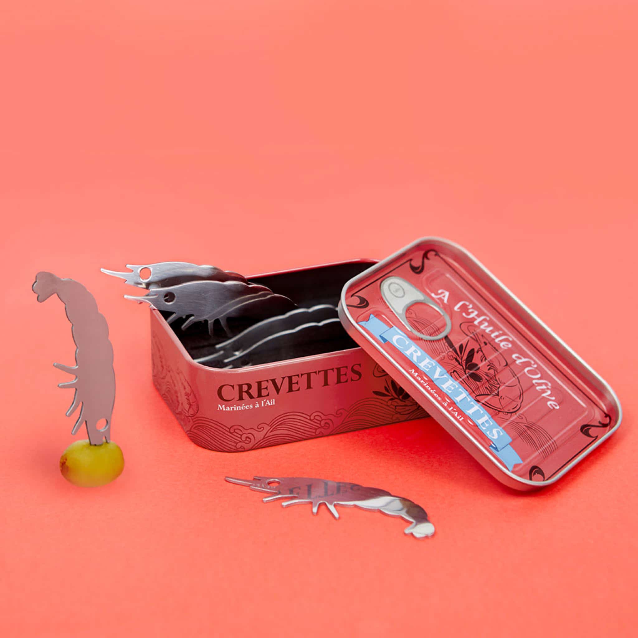 Set of 6 Prawn Snacking Forks in a Tin - Image 2