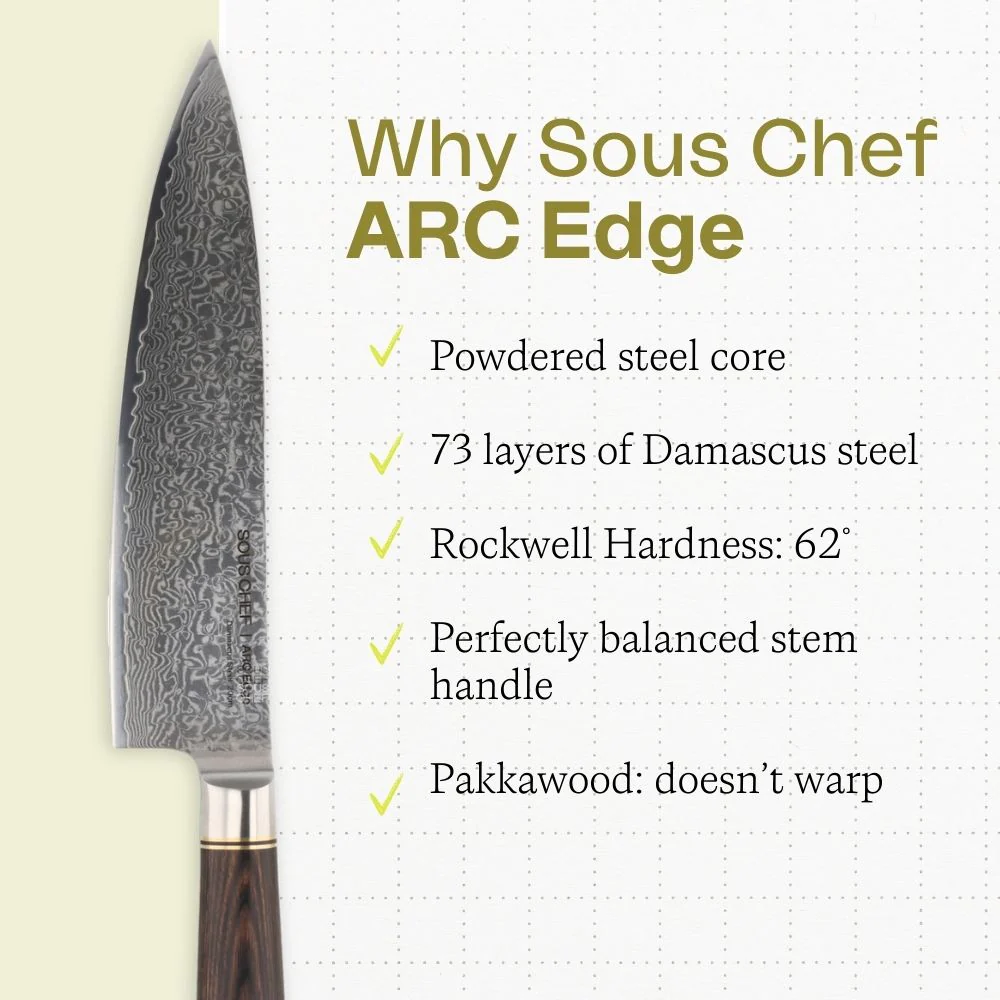 Sous Chef ARC Edge Damascus Steel Chef's Knife, 20cm - Image 3