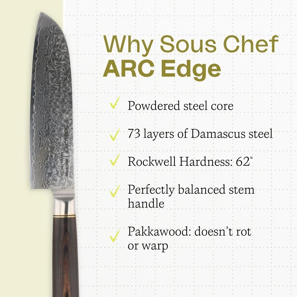 Sous Chef ARC Edge Damascus Steel Santoku Knife, 18cm - Image 3