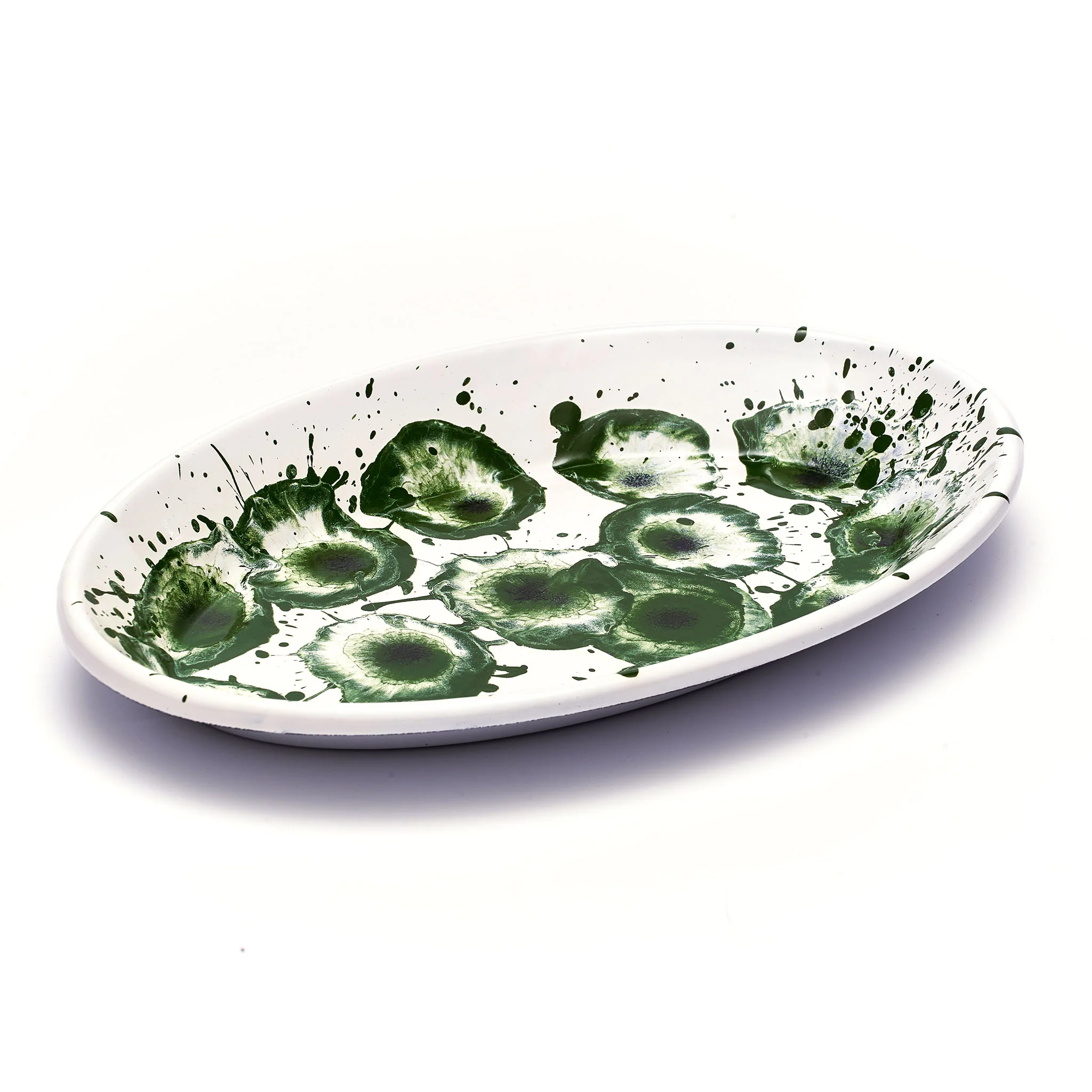 Splatter Madness Enamel Oval Serving Plate, Green, 31cm - Image 2