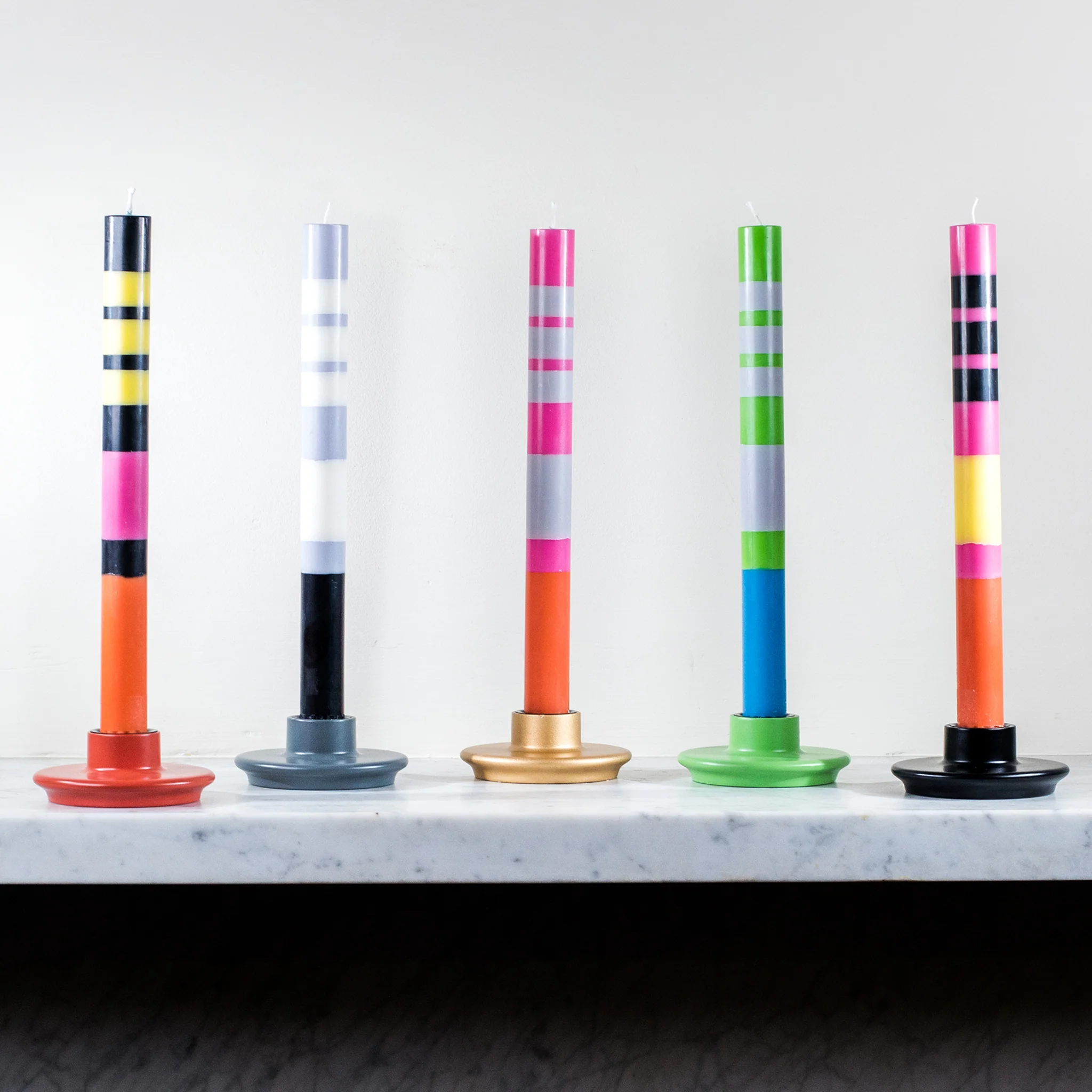 Set of 6 Striped Dinner Candles - Multicolour - Image 3