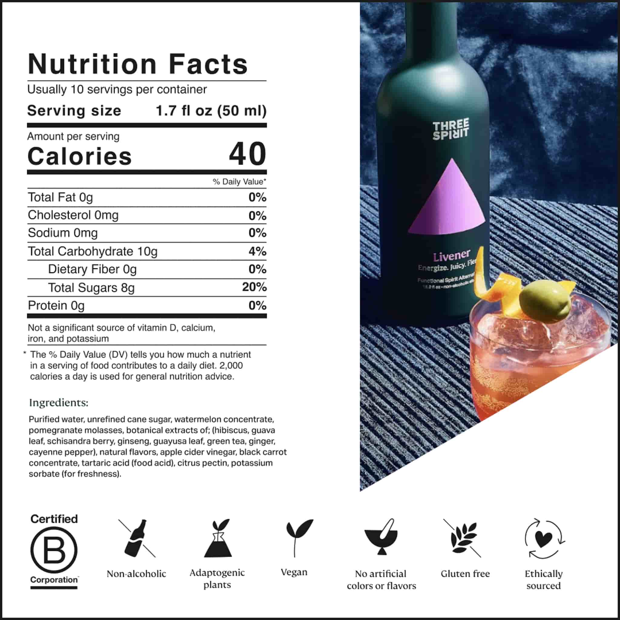 Three Spirit Drinks The Livener, Aromatic 0% Spirit, 500ml - Image 2