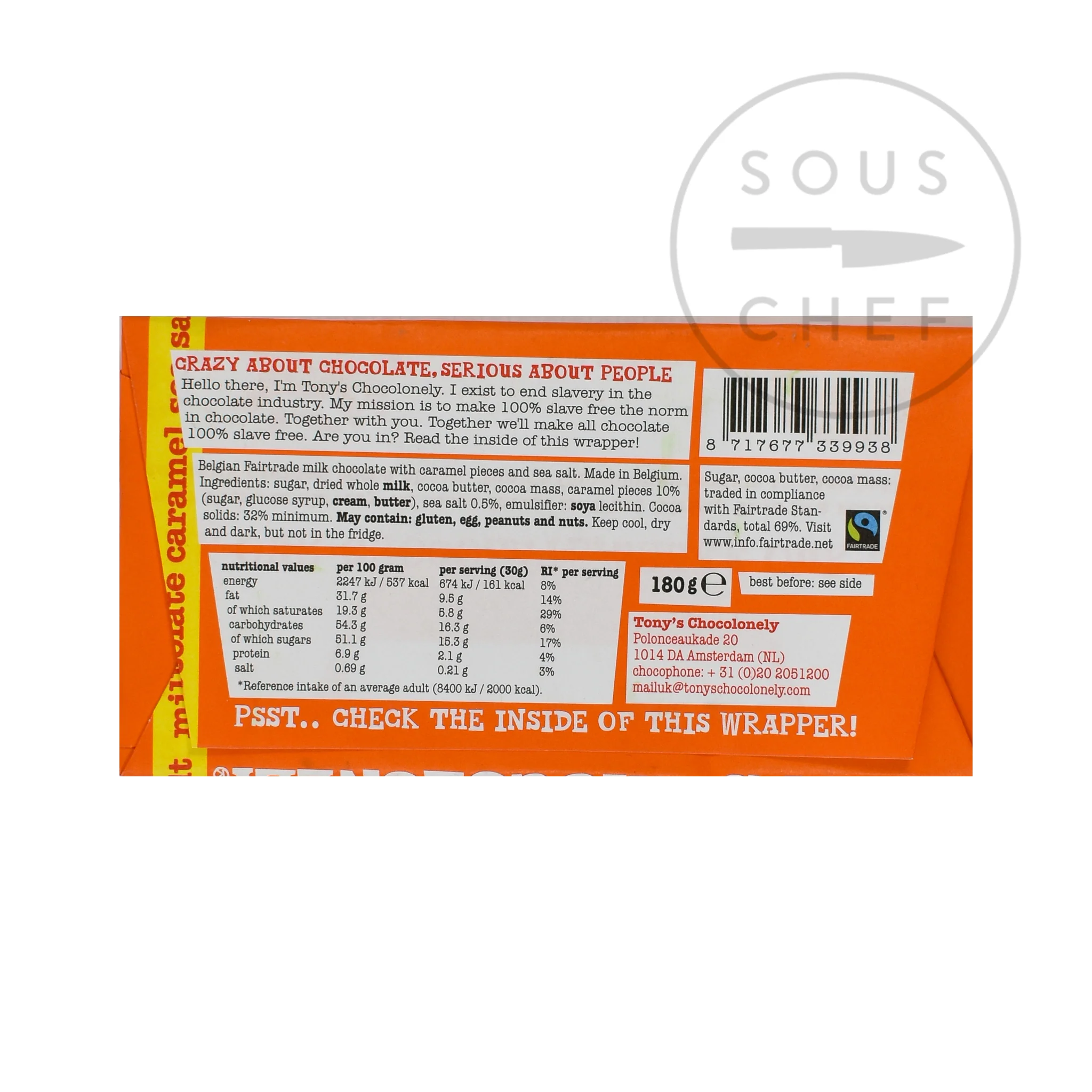 Tony's Chocolonely Milk Chocolate Caramel & Sea Salt, 180g - Image 2