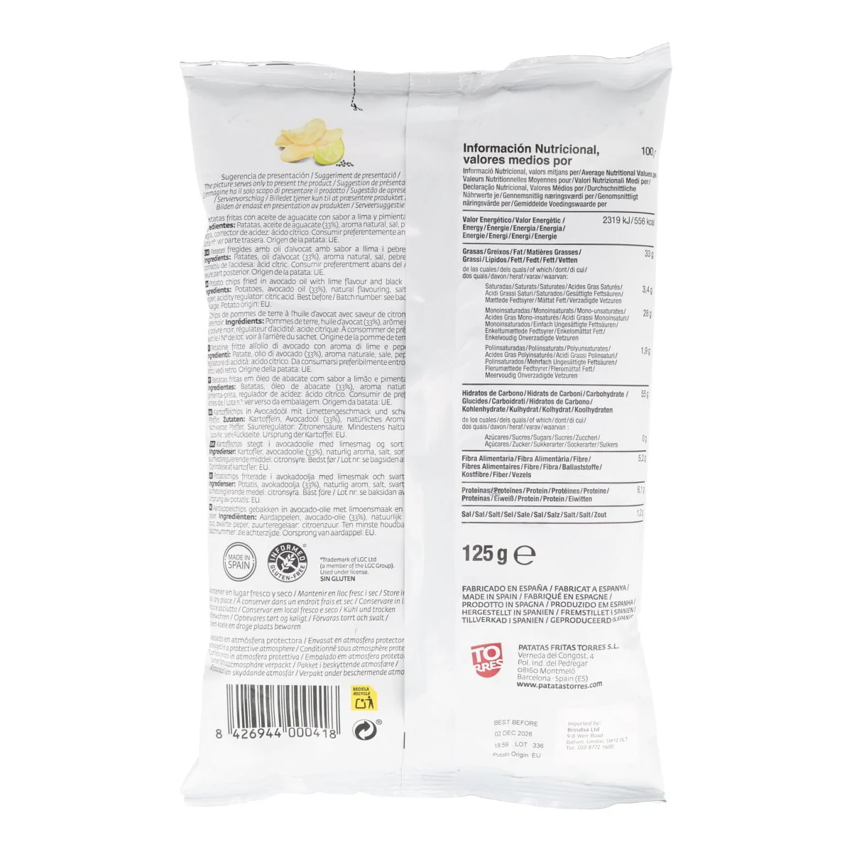 Torres Avocado Oil, Lime & Black Pepper Crisps, 125g - Image 2