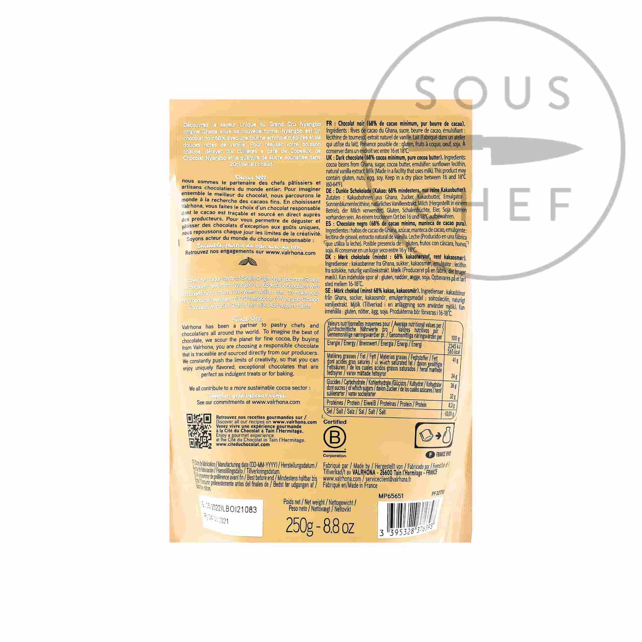 Valrhona Nyangbo Ground Chocolate, 250g - Image 2