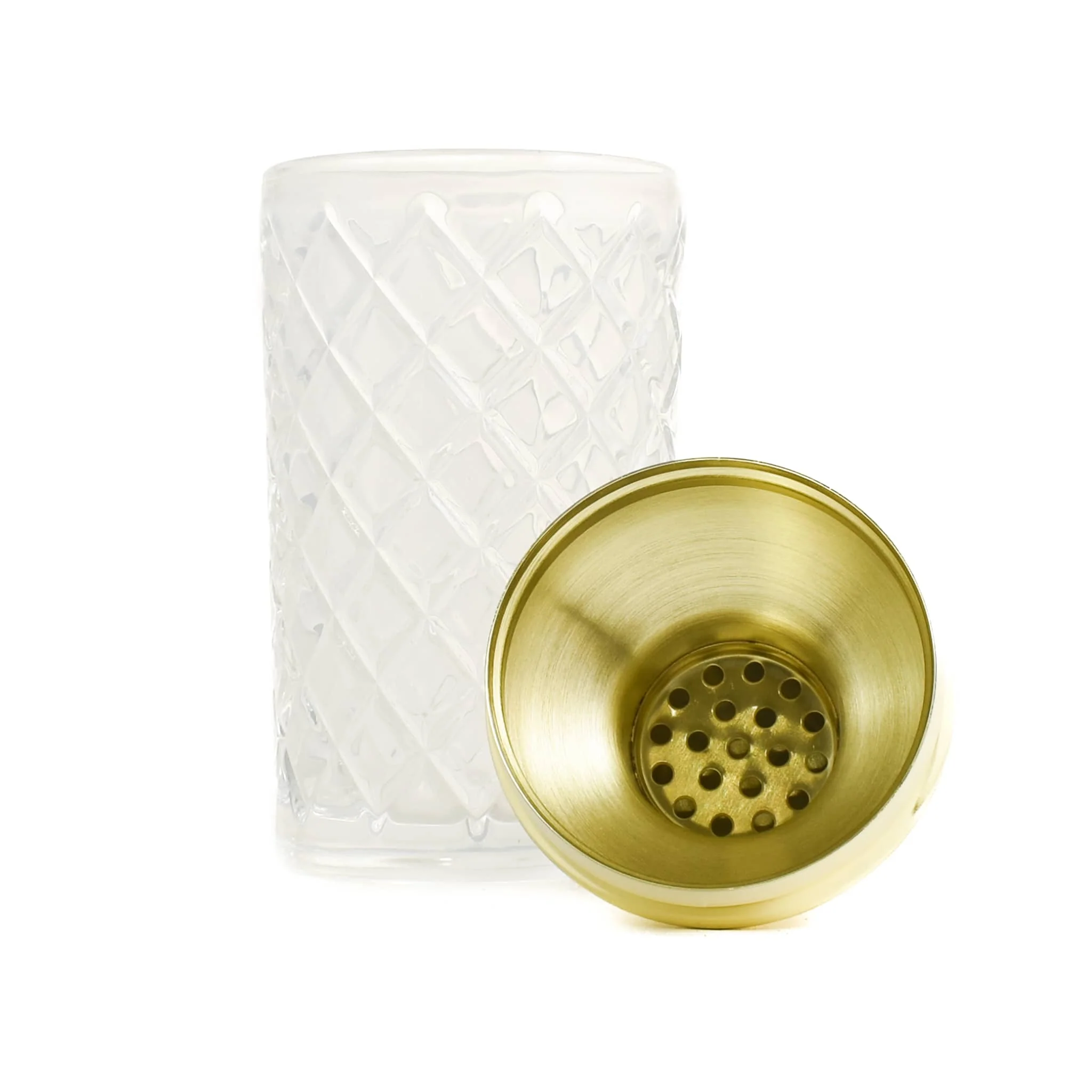 Vintage Inspired Diamond Cut Glass & Gold Cocktail Shaker - Image 2