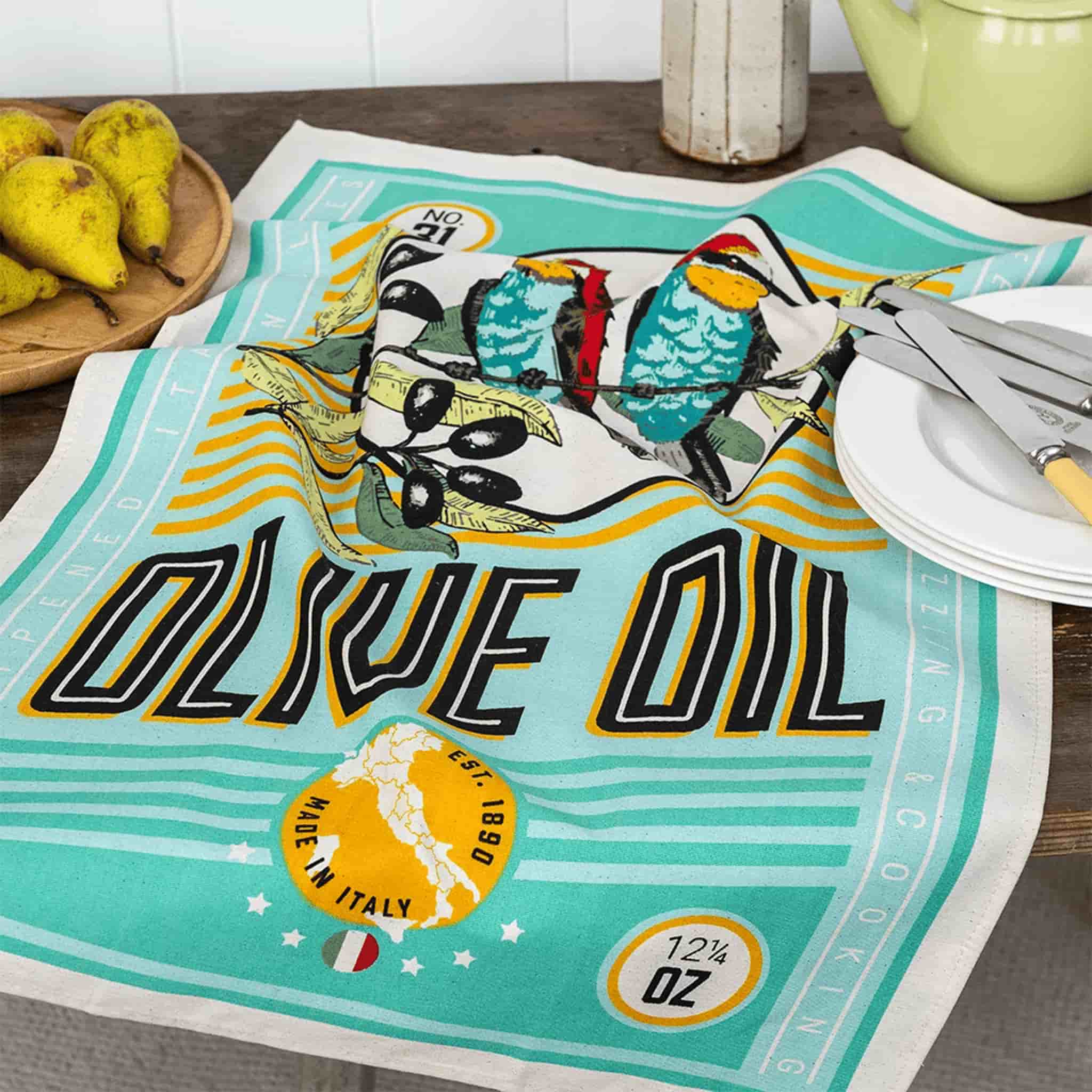 Vintage Inspired Olive Oil Tea Towel - Image 2