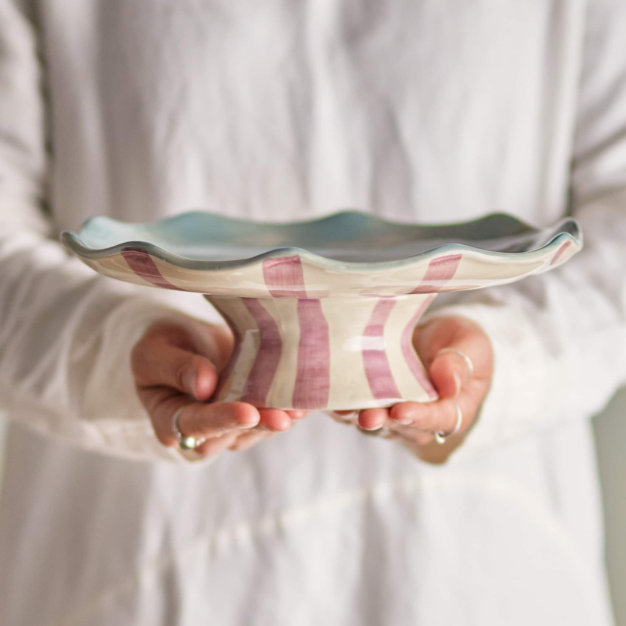 Willa Lilac Stripe Cake Tray, 28cm - Image 3