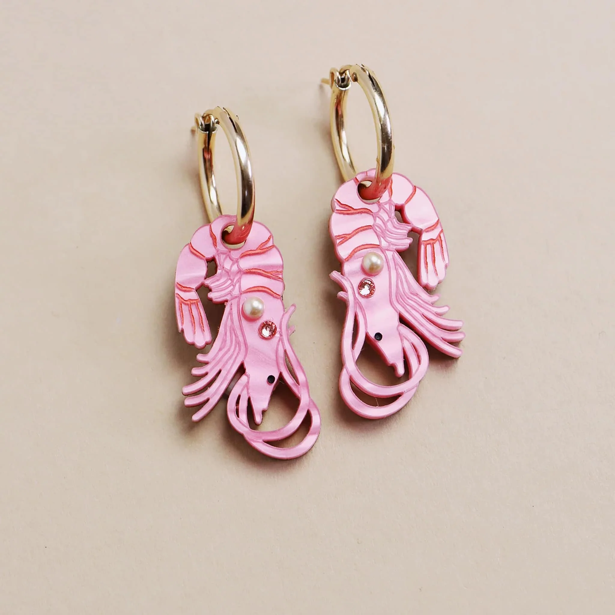 Wolf & Moon King Prawn Hoop Earrings