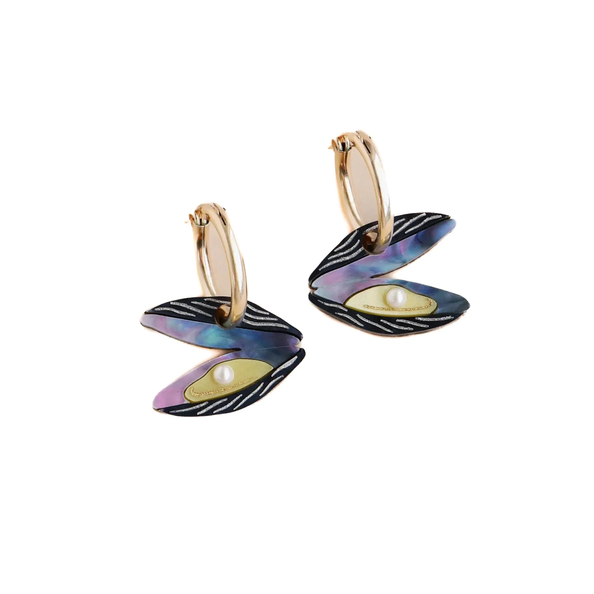 Wolf & Moon Mussel Hoop Earrings - Image 3