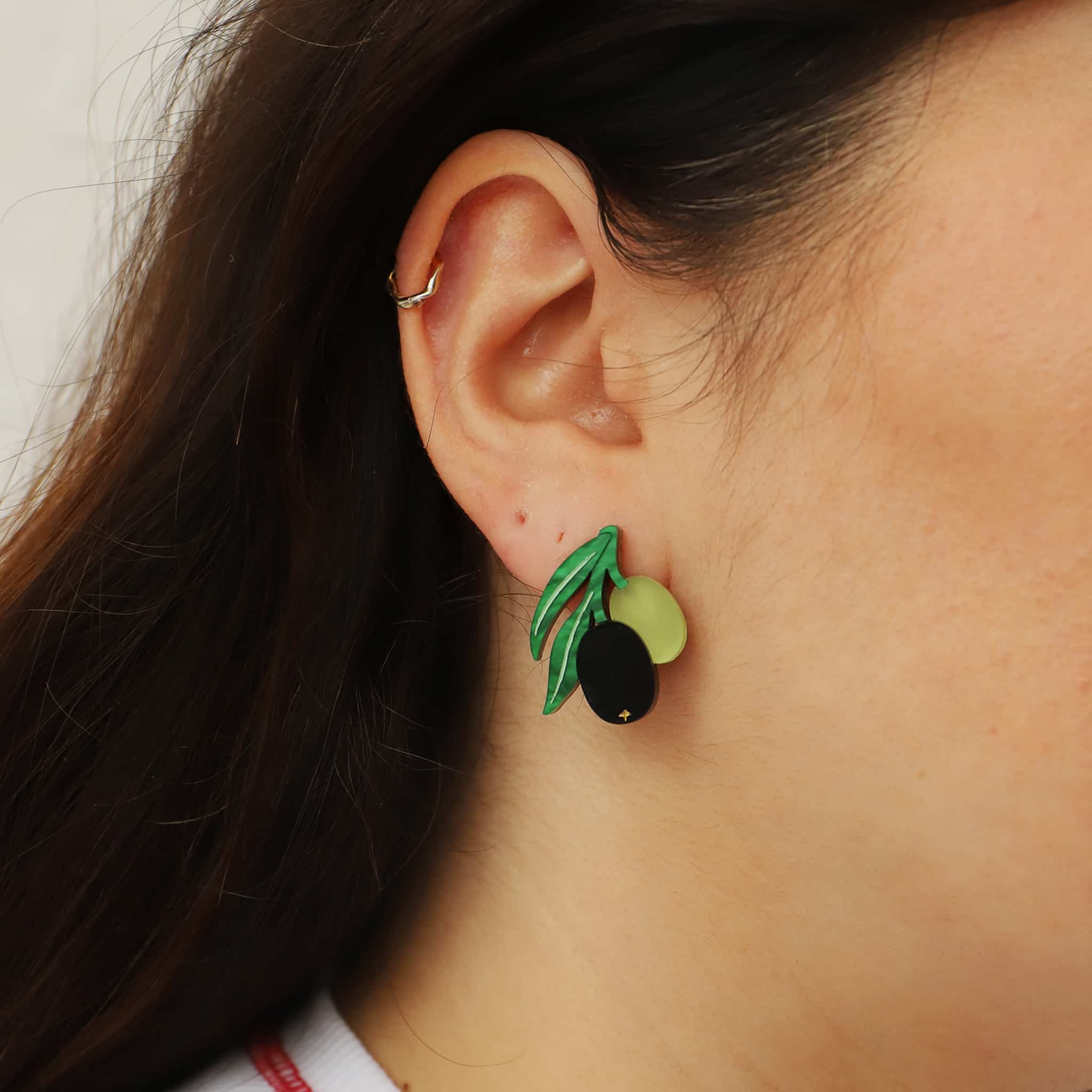 Wolf & Moon Olive Stud Earrings - Image 2