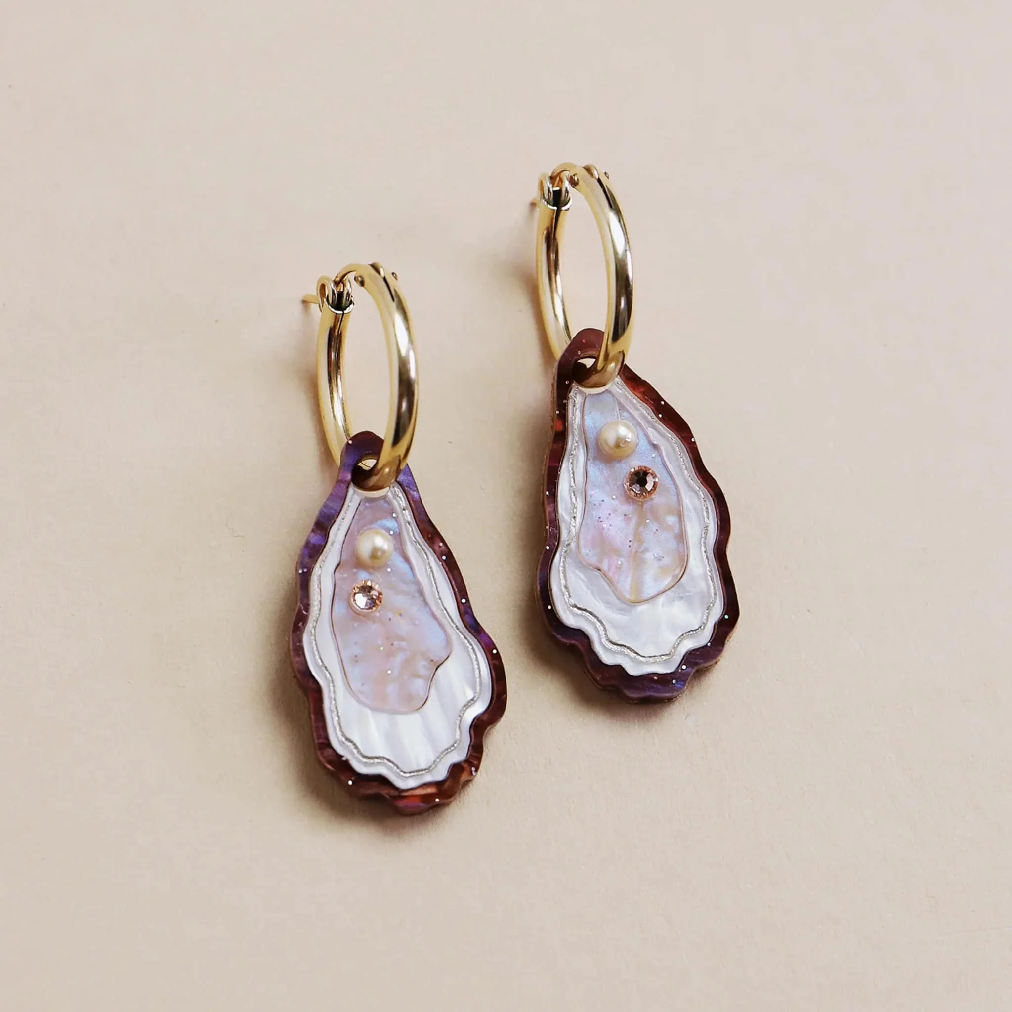 Wolf & Moon Oyster Hoop Earrings