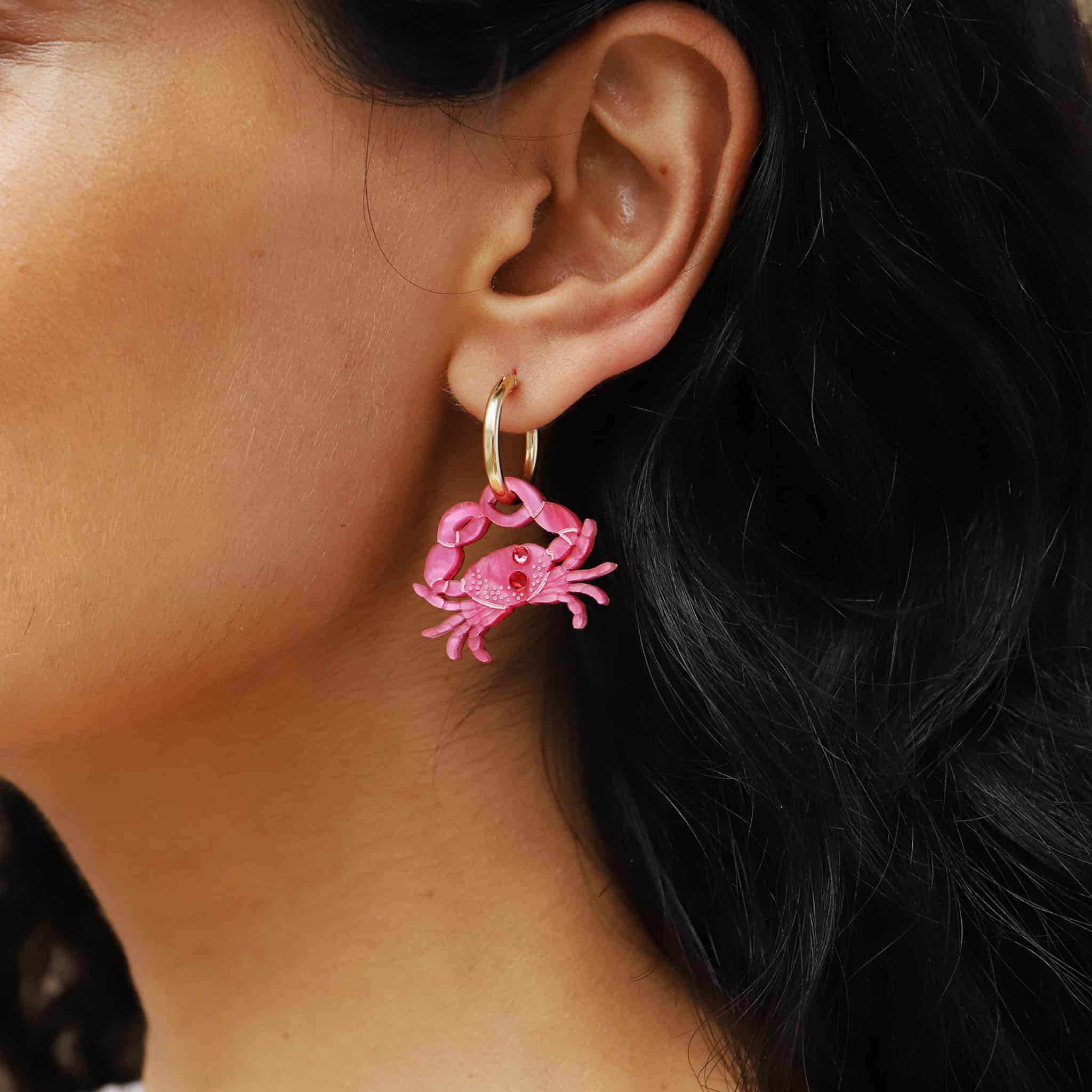 Wolf & Moon Pink Crab Hoop Earrings - Image 2