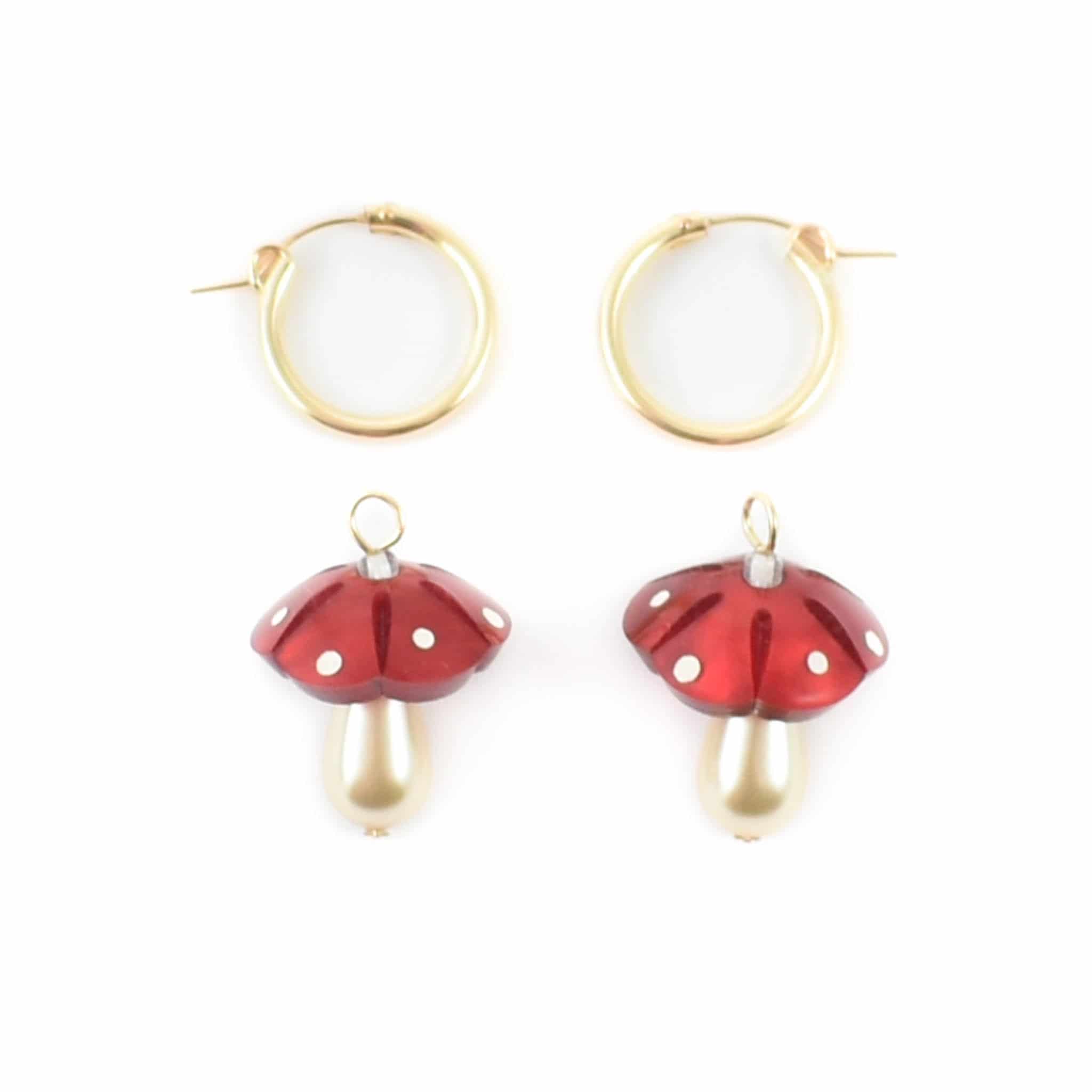 Wolf & Moon Red Mushroom Hoop Earrings - Image 3