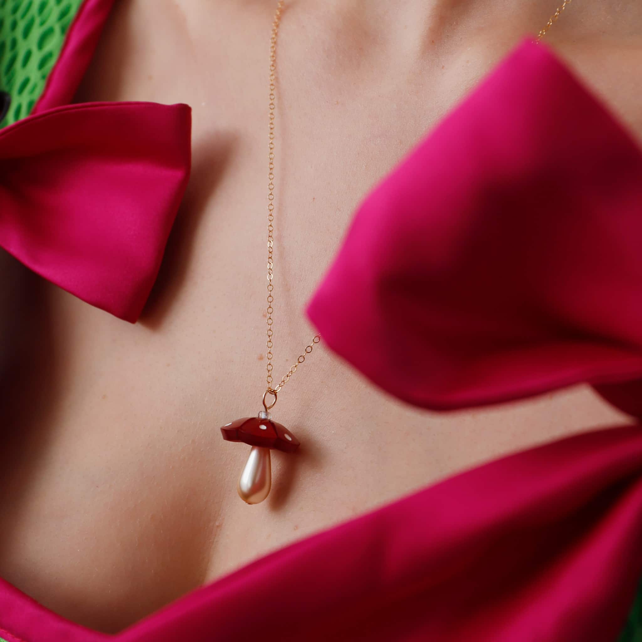Wolf & Moon Red Mushroom Necklace - Image 2