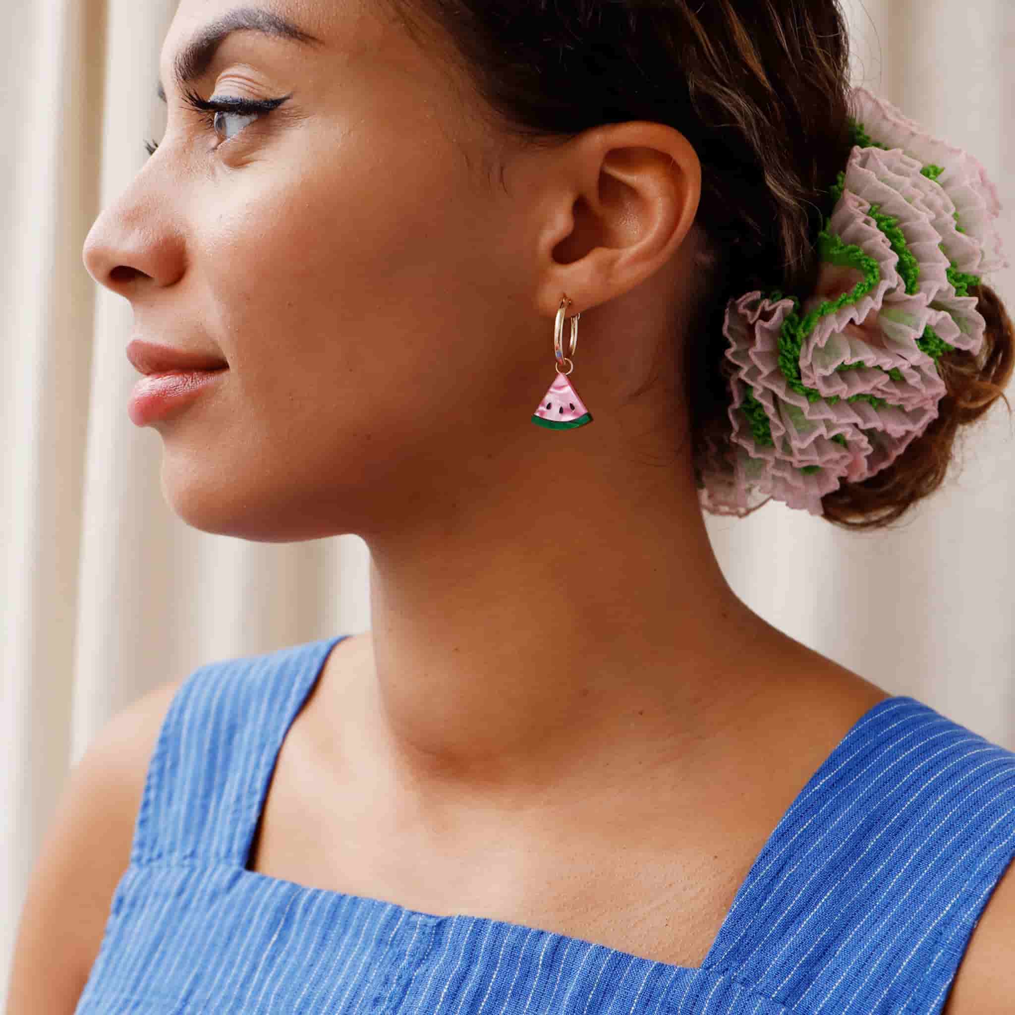 Wolf & Moon Watermelon Hoop Earrings - Image 2