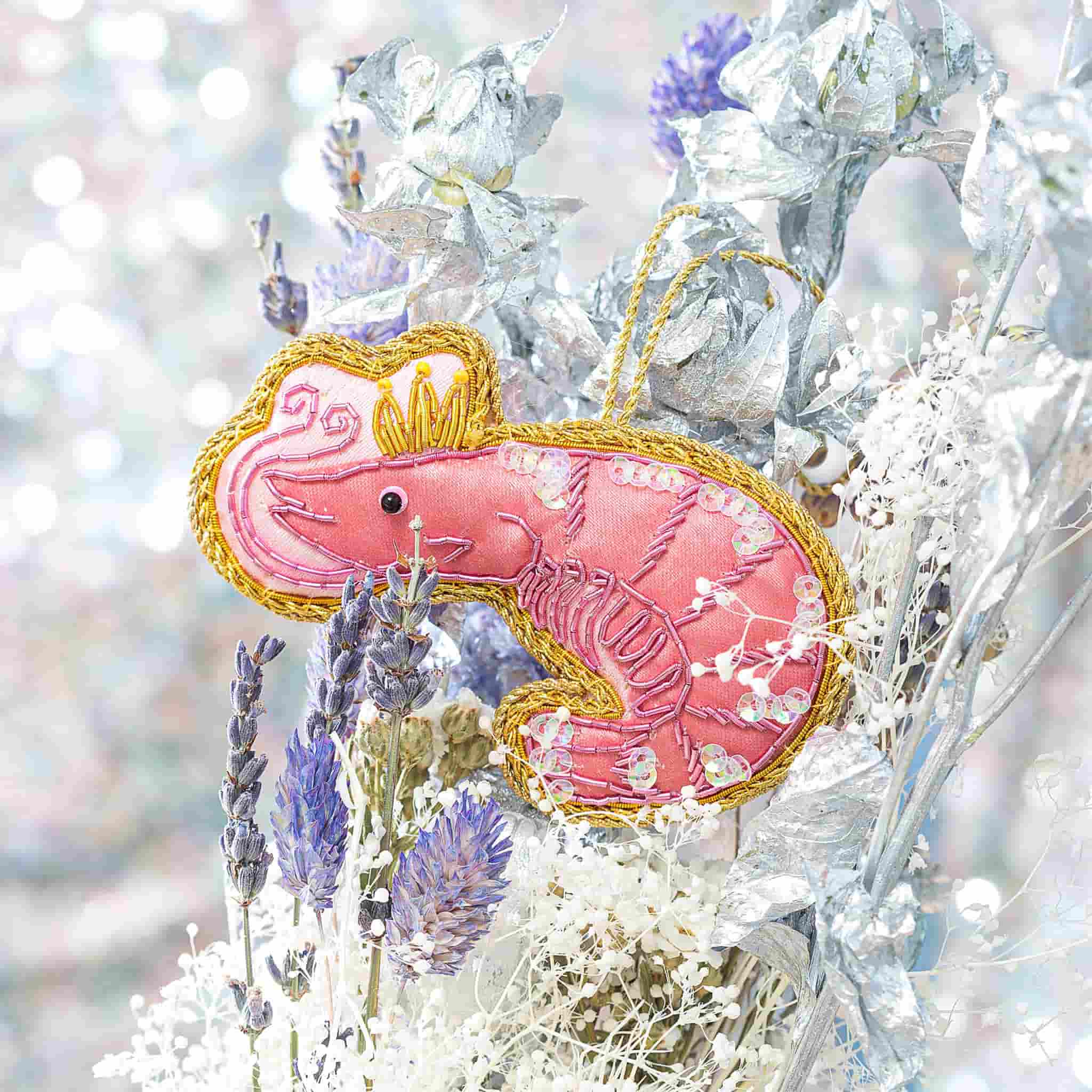 Zari Embroidered Prawn Tree Decoration - Image 3