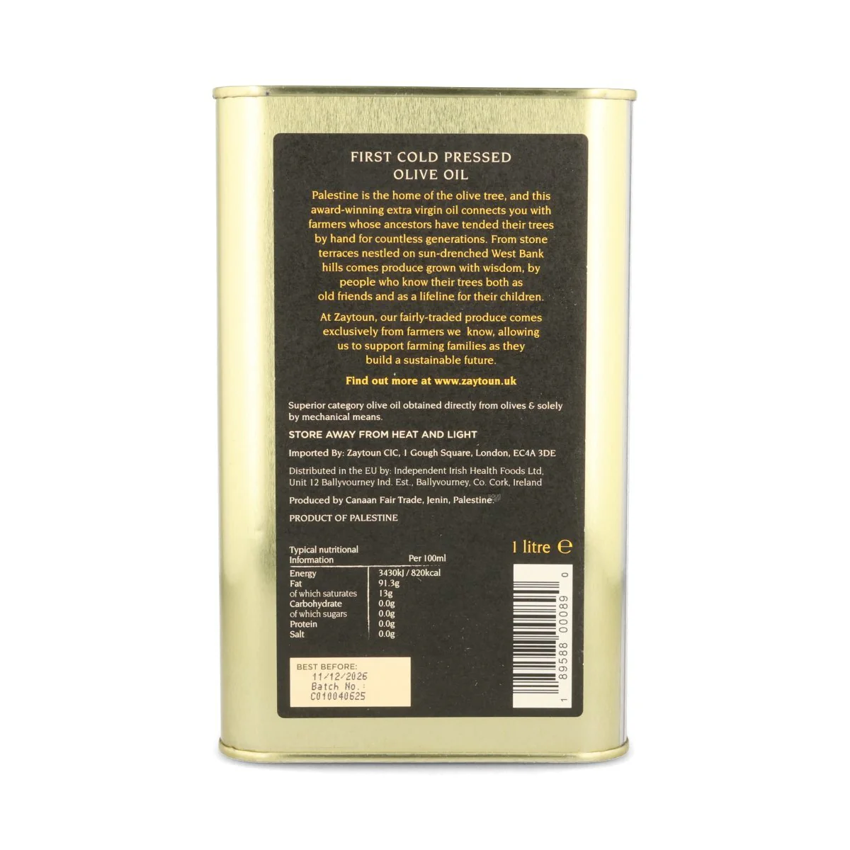 Zaytoun Extra Virgin Olive Oil, 1L - Image 3